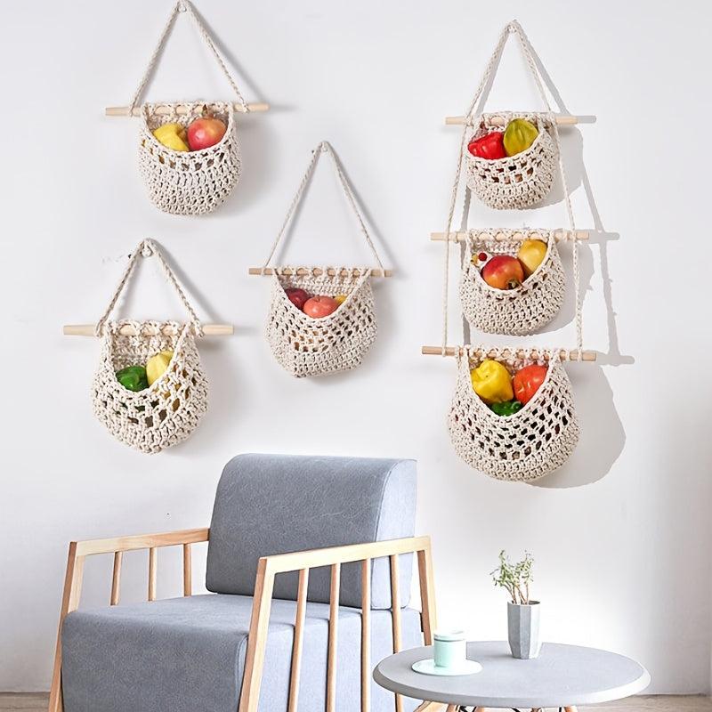 Detachable Hanging Fruit Basket Net Pocket Woven Bag for Kitchen Storage