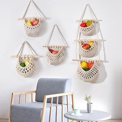 Detachable Hanging Fruit Basket Net Pocket Woven Bag for Kitchen Storage