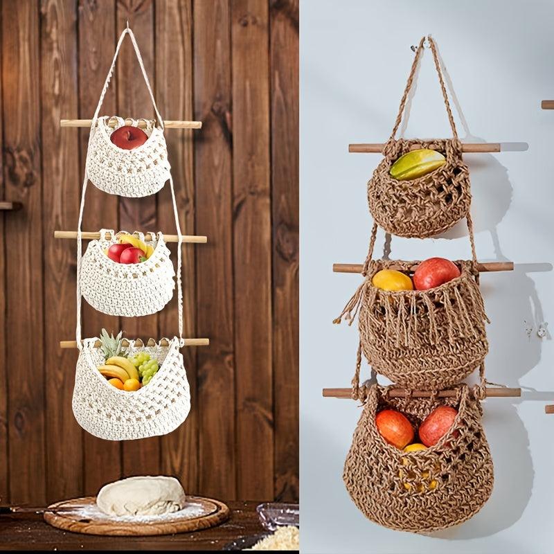 Detachable Hanging Fruit Basket Net Pocket Woven Bag for Kitchen Storage