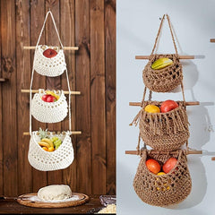 Detachable Hanging Fruit Basket Net Pocket Woven Bag for Kitchen Storage