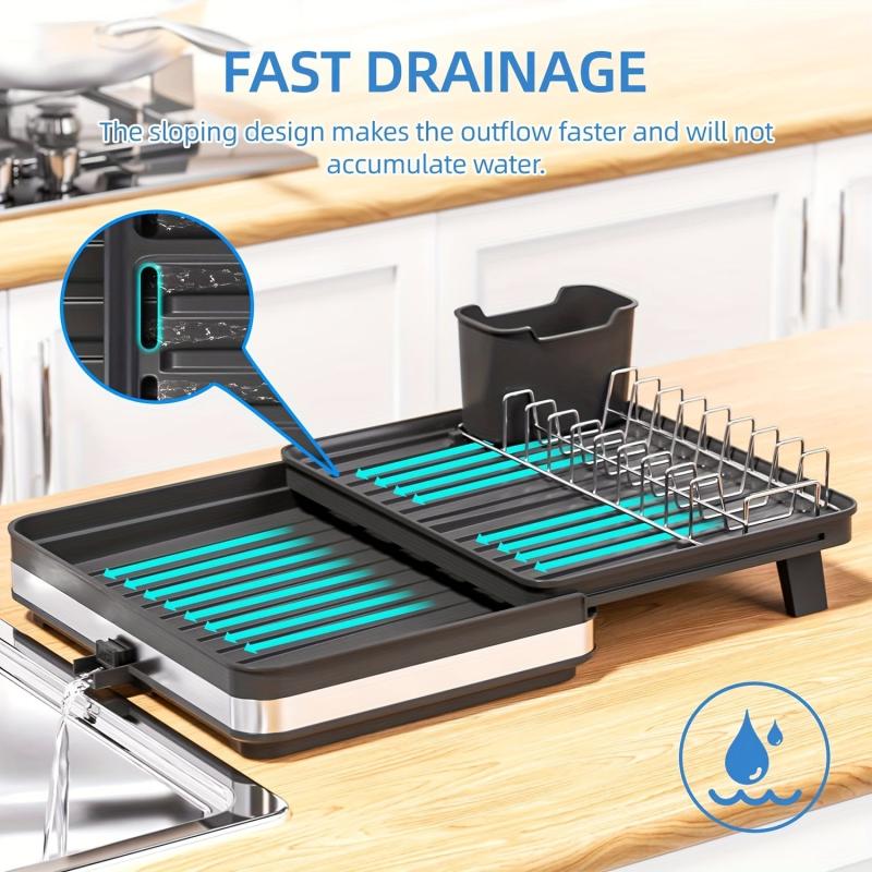 Retractable 2 Tier Dish Rack Telescopic Large Sink Drainer