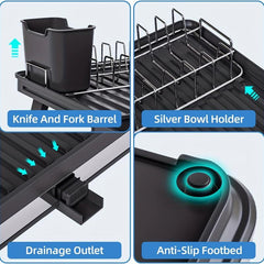 Retractable 2 Tier Dish Rack Telescopic Large Sink Drainer