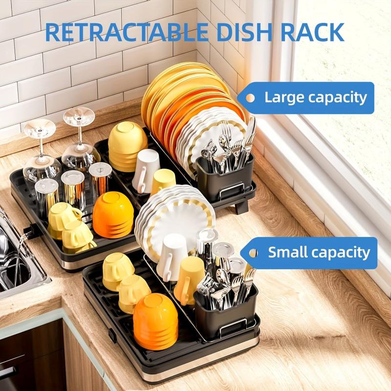 Retractable 2 Tier Dish Rack Telescopic Large Sink Drainer
