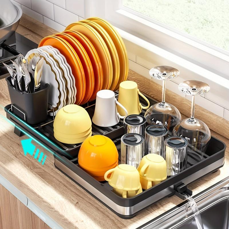 Retractable 2 Tier Dish Rack Telescopic Large Sink Drainer