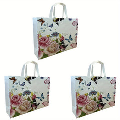 Retro Butterfly Flower Tote Bag Non Woven Foldable Handbag for Shopping Wedding