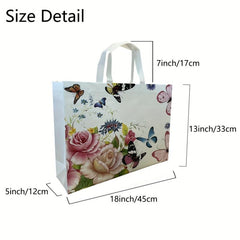 Retro Butterfly Flower Tote Bag Non Woven Foldable Handbag for Shopping Wedding