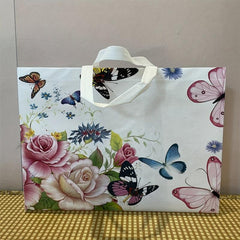 Retro Butterfly Flower Tote Bag Non Woven Foldable Handbag for Shopping Wedding