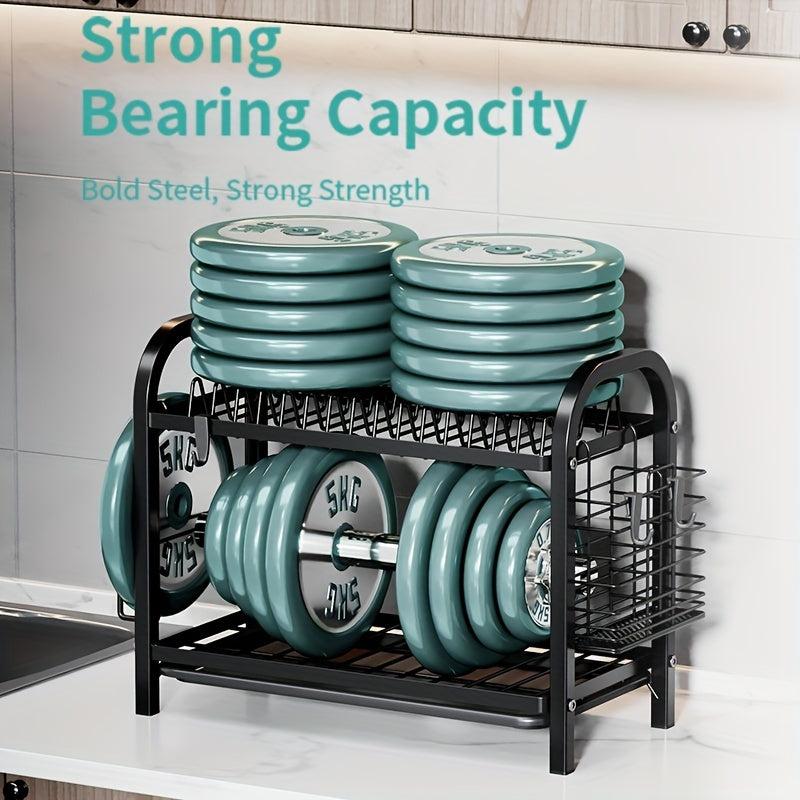 2-Tier Dish Drying Rack with Drainboard and Utensil Holder