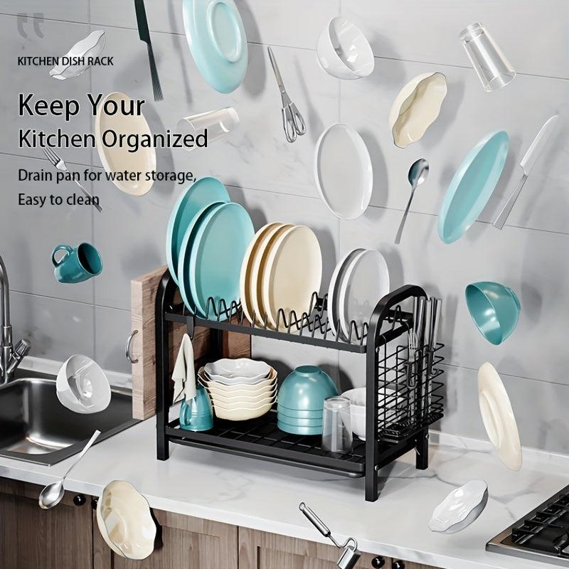 2-Tier Dish Drying Rack with Drainboard and Utensil Holder