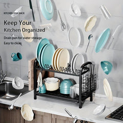 2-Tier Dish Drying Rack with Drainboard and Utensil Holder