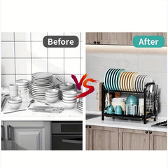 2-Tier Dish Drying Rack with Drainboard and Utensil Holder
