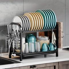 2-Tier Dish Drying Rack with Drainboard and Utensil Holder