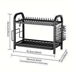 2-Tier Dish Drying Rack with Drainboard and Utensil Holder