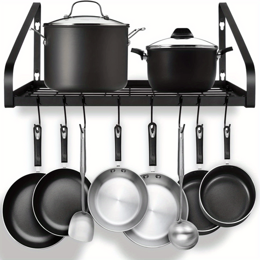 Hanging Pot Rack Wall Mounted Organizer with 8 Hooks