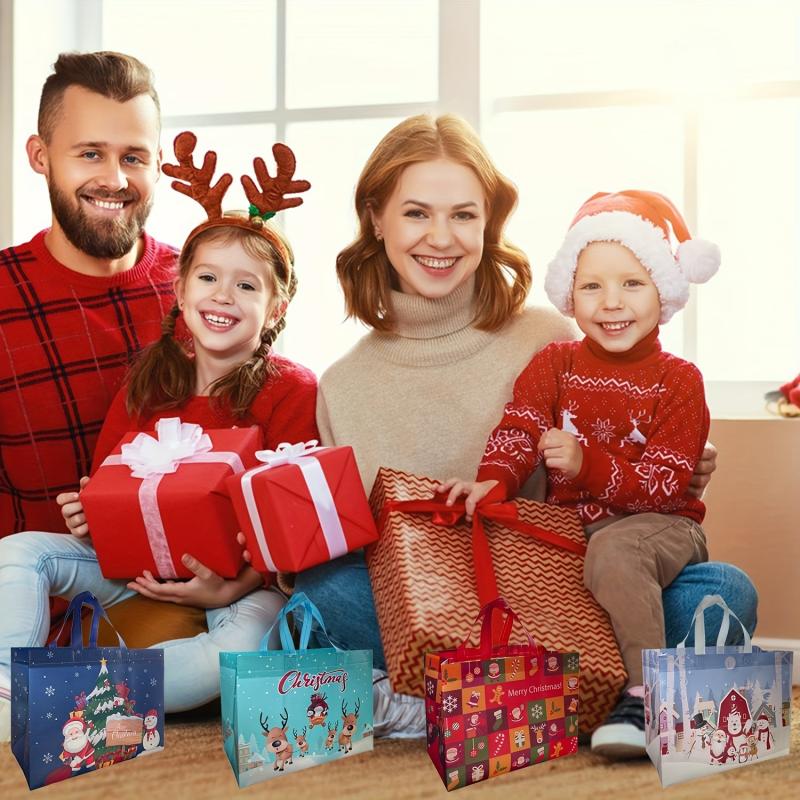 8 Pcs Christmas Gift Bags Bulk Reusable Non Woven Xmas Bags Waterproof