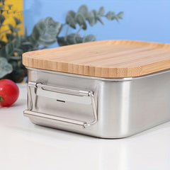 Leakproof Stainless Steel Lunch Box with Bamboo Lid Large Capacity Bento Box
