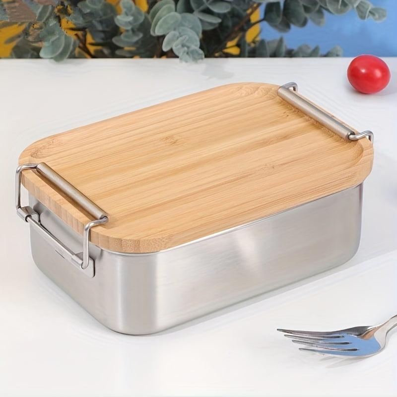 Leakproof Stainless Steel Lunch Box with Bamboo Lid Large Capacity Bento Box