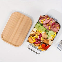 Leakproof Stainless Steel Lunch Box with Bamboo Lid Large Capacity Bento Box