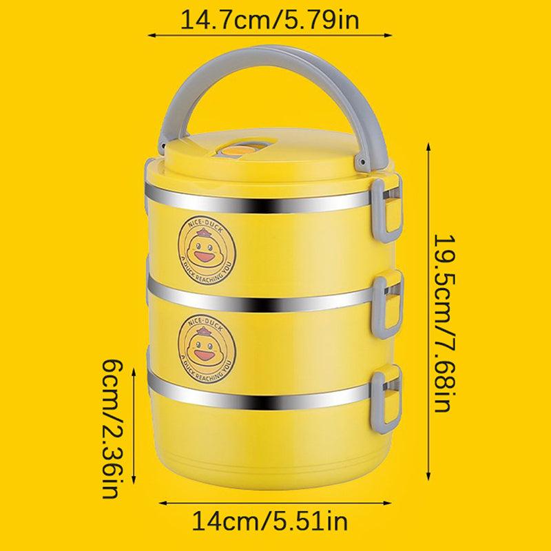 Yellow Duck Pattern Stainless Steel Lunch Box 2 3 Layer Insulated Bento Box