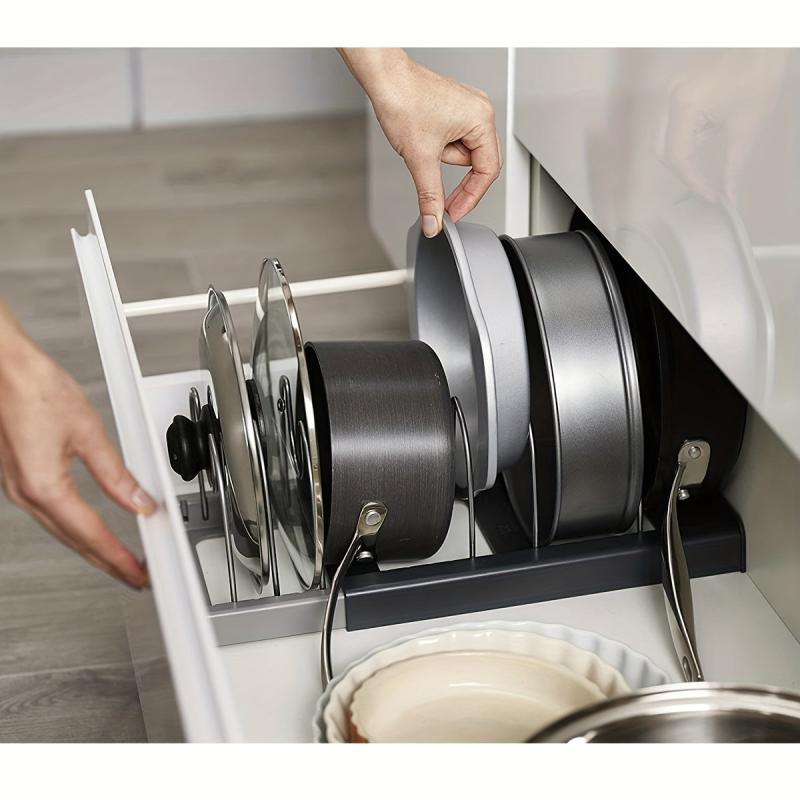 Expandable Pot And Pan Organizer Rack - Adjustable Dividers