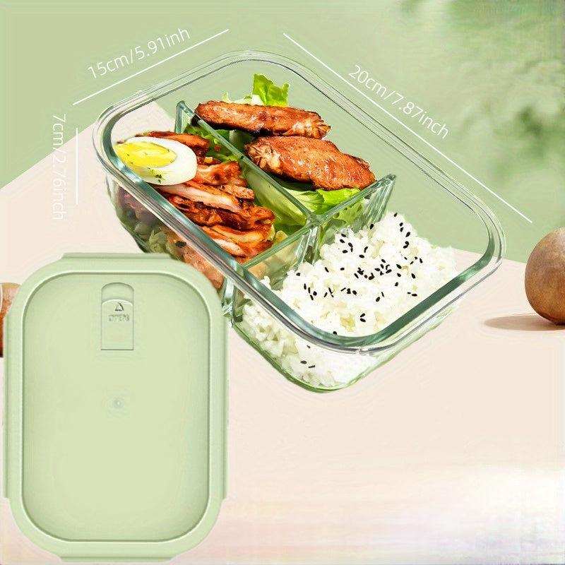 Glass Lunch Box Green Cover Divided Bento Box Leakproof Container