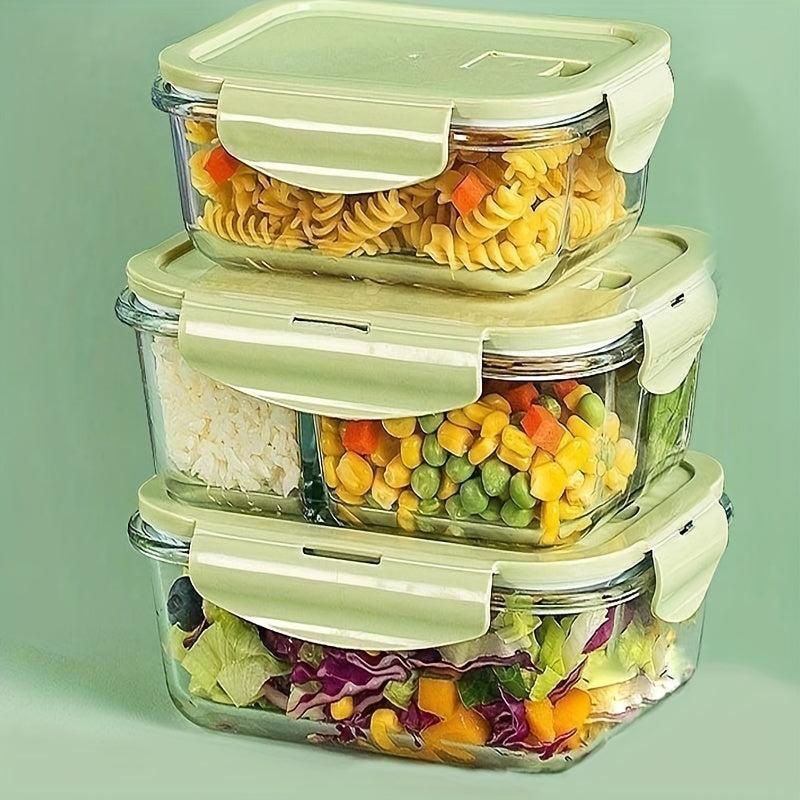 Glass Lunch Box Green Cover Divided Bento Box Leakproof Container
