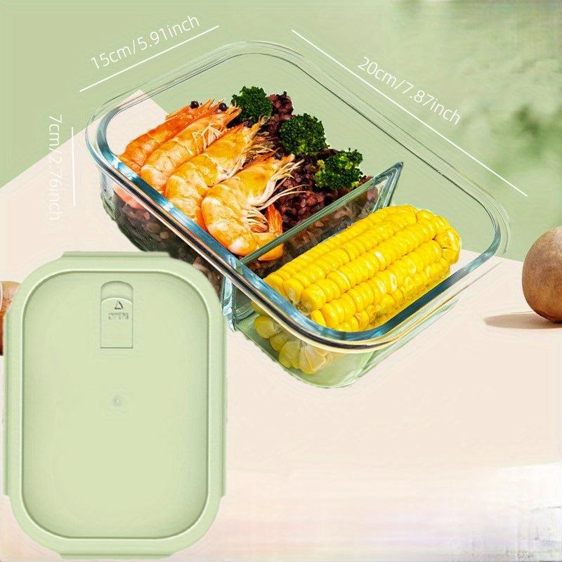 Glass Lunch Box Green Cover Divided Bento Box Leakproof Container