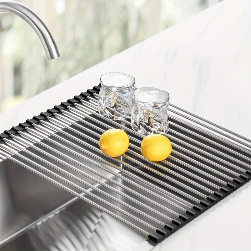 Roll Up Dish Drying Rack Over Sink - Stainless Steel Wire Dish Drainer