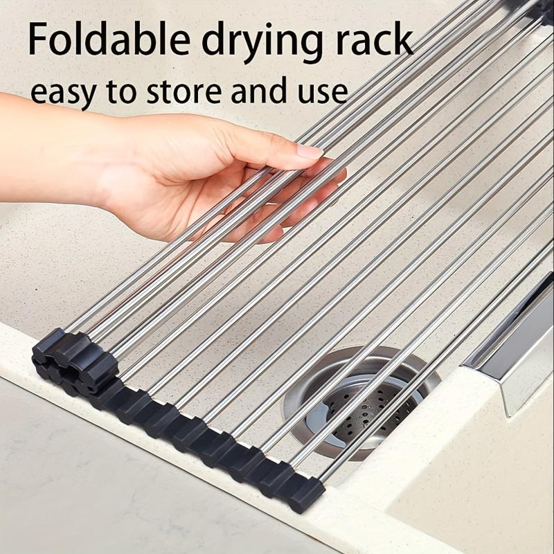 Roll Up Dish Drying Rack Over Sink - Stainless Steel Wire Dish Drainer