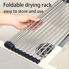 Roll Up Dish Drying Rack Over Sink - Stainless Steel Wire Dish Drainer