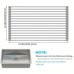 Roll Up Dish Drying Rack Over Sink - Stainless Steel Wire Dish Drainer
