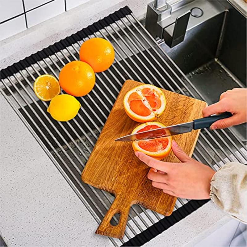 Roll Up Dish Drying Rack Over Sink - Stainless Steel Wire Dish Drainer