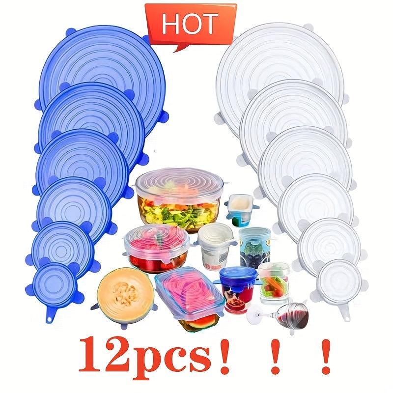 12pcs BPA-Free Silicone Stretching Lids - Reusable Bowl Lids with 6 Sizes