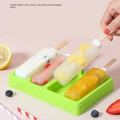 Square Oval Popsicles Molds 4-Grid Ice Cream Popsicle Mould with Cover