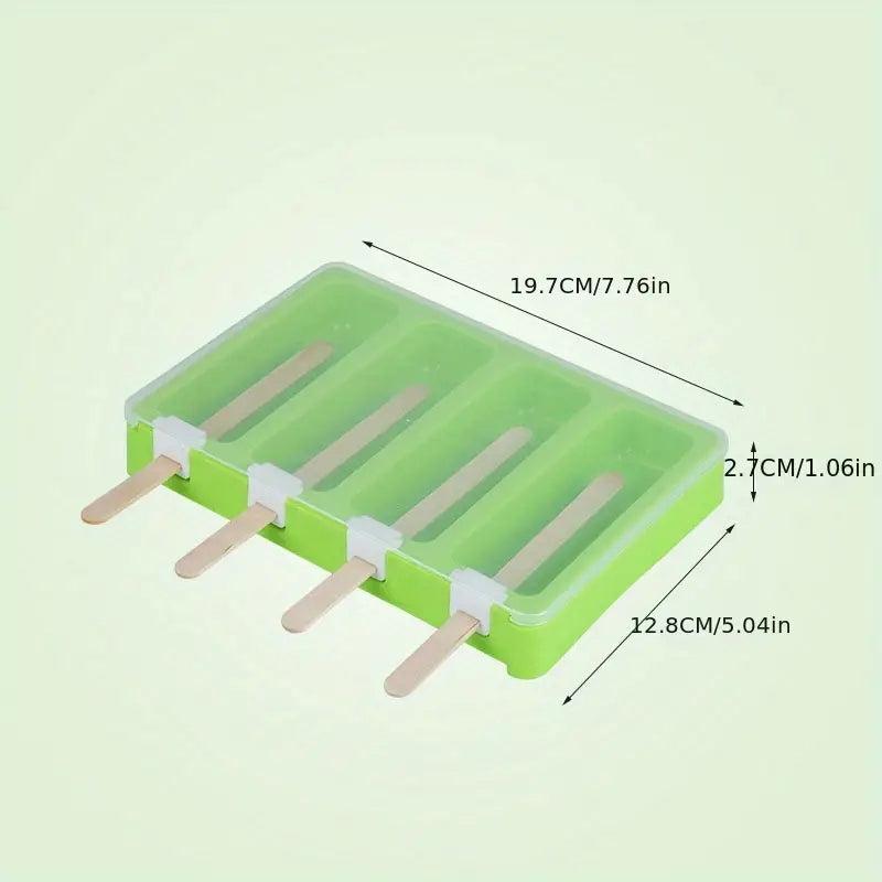 Square Oval Popsicles Molds 4-Grid Ice Cream Popsicle Mould with Cover
