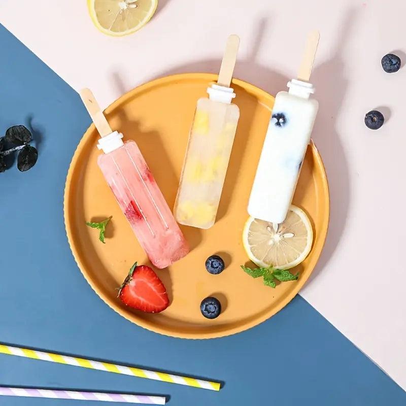 Square Oval Popsicles Molds 4-Grid Ice Cream Popsicle Mould with Cover