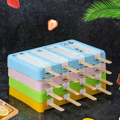 Square Oval Popsicles Molds 4-Grid Ice Cream Popsicle Mould with Cover