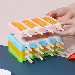 Square Oval Popsicles Molds 4-Grid Ice Cream Popsicle Mould with Cover