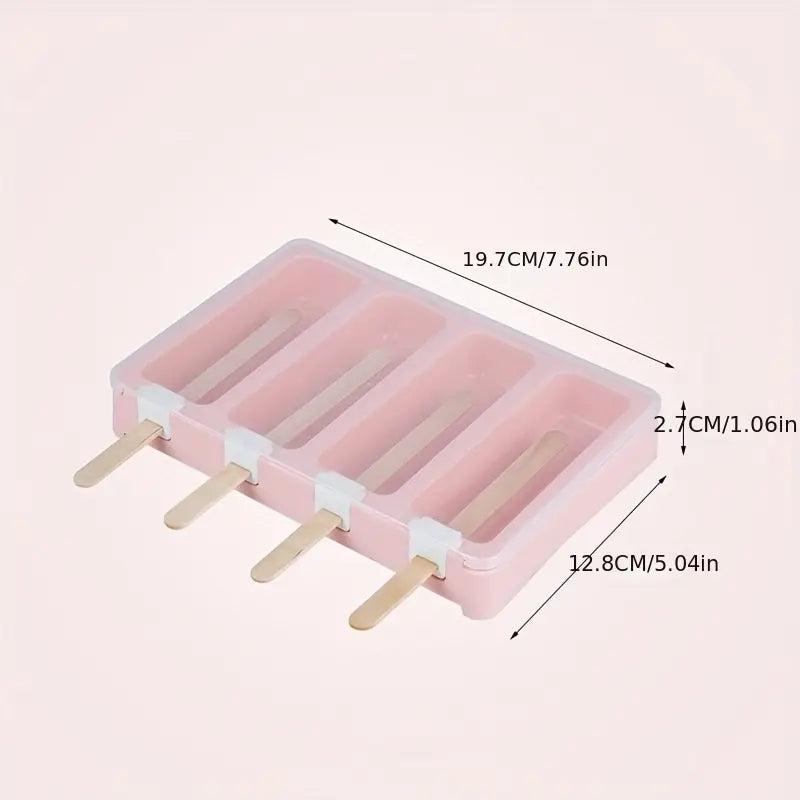 Square Oval Popsicles Molds 4-Grid Ice Cream Popsicle Mould with Cover
