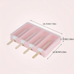 Square Oval Popsicles Molds 4-Grid Ice Cream Popsicle Mould with Cover