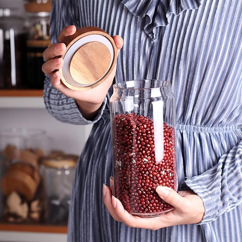 Glass Storage Jar With Airtight Wooden Lid For Food
