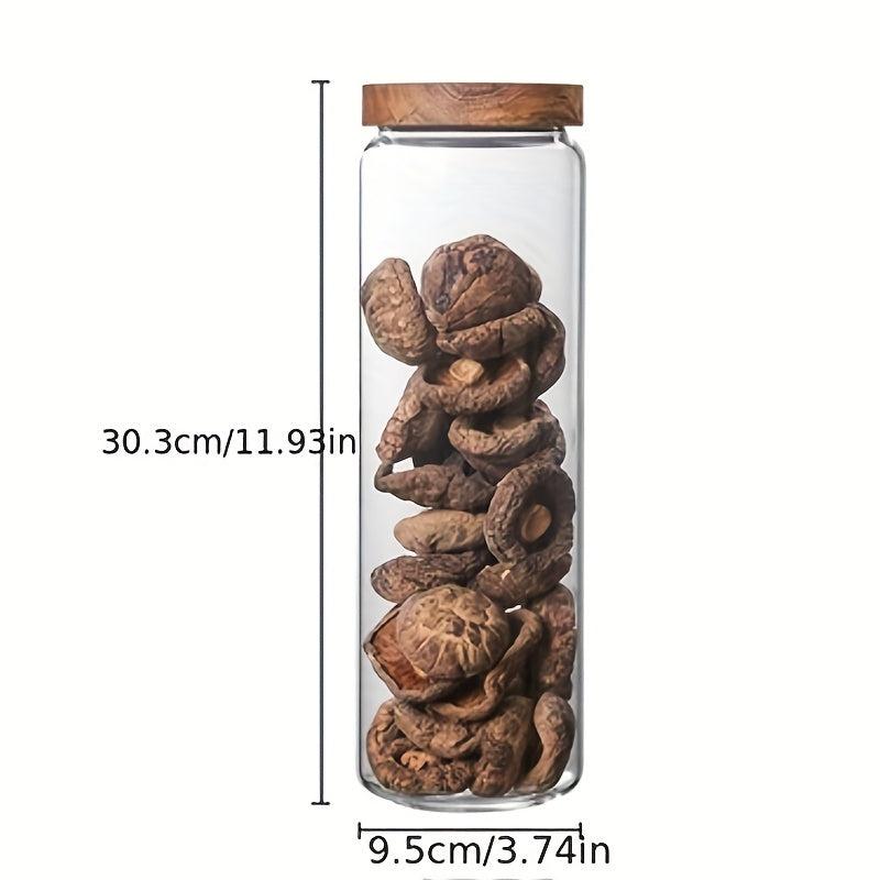 Glass Storage Jar With Airtight Wooden Lid For Food