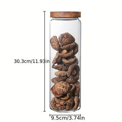 Glass Storage Jar With Airtight Wooden Lid For Food