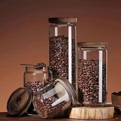 Glass Storage Jar With Airtight Wooden Lid For Food