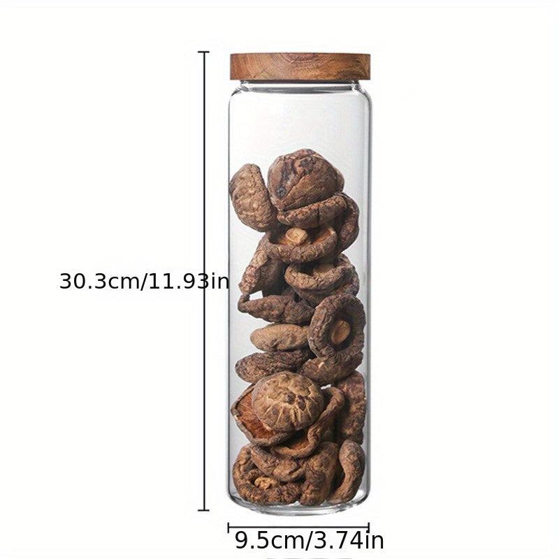 Glass Storage Jar With Airtight Wooden Lid For Food