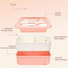 Insulated Bento Box Lunch Box for Adults 1400ml Leakproof BPA-Free