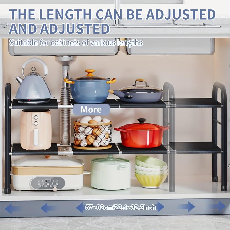Expandable 2-Tier Under Sink Organizer Shelf Rack with Removable Panels