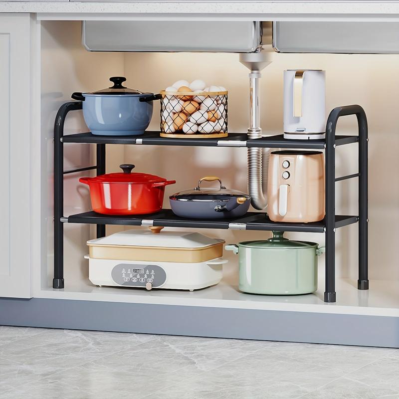 Expandable 2-Tier Under Sink Organizer Shelf Rack with Removable Panels
