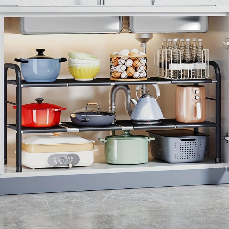 Expandable 2-Tier Under Sink Organizer Shelf Rack with Removable Panels