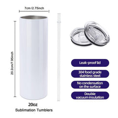 20oz Stainless Steel Tumbler with Lid and Straw
